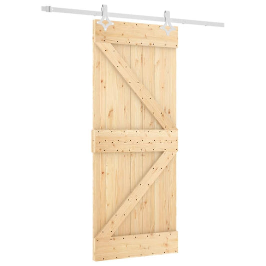 vidaXL Porta Scorrevole con Set Hardware 85x210 cm Legno Massello Pino, porta per granaio, porta, porta per fienile in legno, porta per fienile