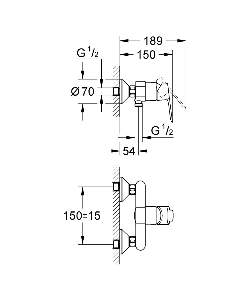 Grohe BauEdge Rubinetto per Il Bagno, Miscelatore Monocomando per Doccia, Valvola di Ritegno Integrata Chrome 23333000