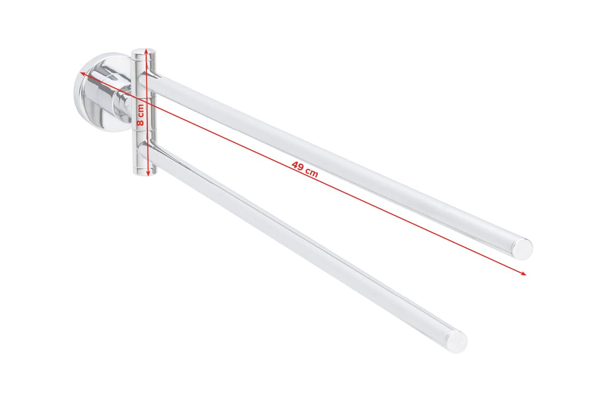 tesa Loxx Porta Asciugamani Adesivo - Porta asciugamani in metallo cromato inox con bracci mobili - senza forature - Rimovibile senza lasciare tracce - 85 mm x 50 mm x 485 mm