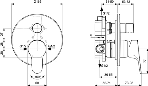 Ideal Standard - Cerabase, Miscelatore monocomando per vasca o doccia ad incasso, Due vie, Kit completo di corpo incasso, Cromato