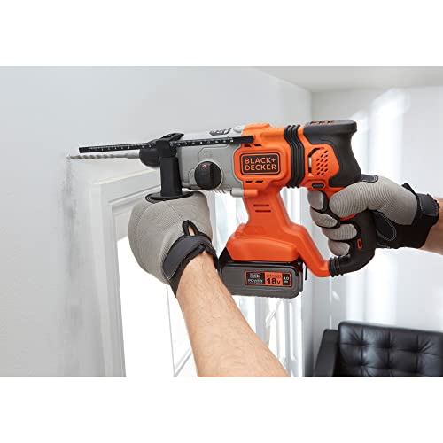 BLACK+DECKER TASSELLATORE A BATTERIA 18V SDS - 1 batteria 18V 4,0Ah - Mandrino a cremagliera x punte standard - Caricabatterie rapido - 1 punta SDS+ 6mm muro - Valigetta BCD900M1K-QW