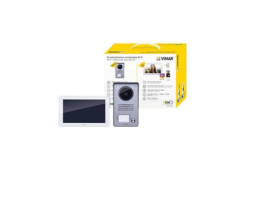 VIMAR K40955 Kit videocitofonico da parete con: videocitofono touch screen vivavoce Wi-Fi a colori LCD 7", targa audiovideo 1 pulsante, alimentatore, completo di staffe per il fissaggio, bianco