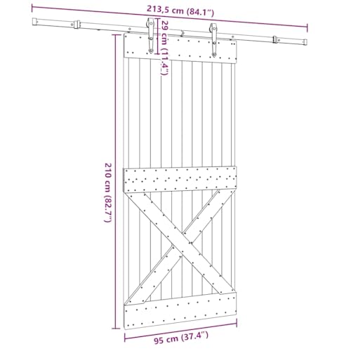 vidaXL Porta Scorrevole con Set Hardware 95x210 cm Legno Massello Pino