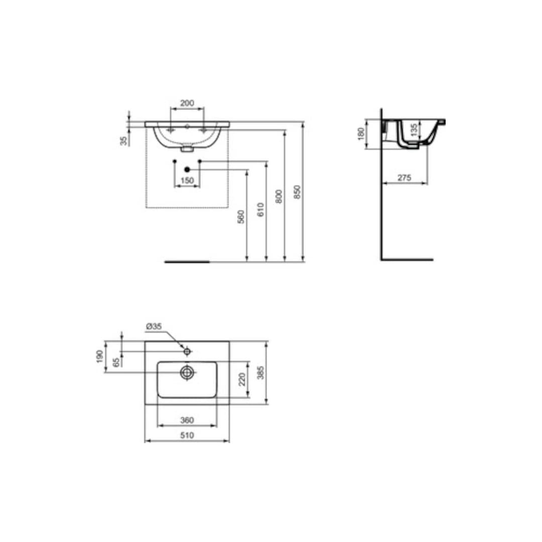 Ideal Standard - i.life S Lavabo Top da 51cm con profondità ridotta a soli 38 cm. Mobile e sifone d'arredo da acquistare separatamente. Bianco