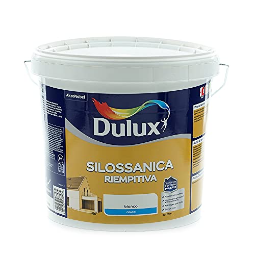 Dulux Pittura Silossanica Riempitiva per Esterni Pareti e Facciate Base Acqua, 5 Litri, Bianco