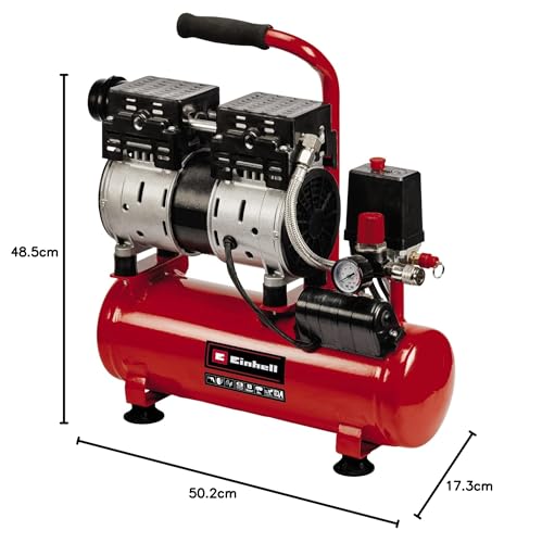 Einhell TE-AC 6 Compressore silenziato (220-240 V, 550 W, serbatoio aria 6 l, max 8 bar, portata aria max 75 l/min., cilindri 2, autolubrificato -no olio, carrellato, inc. 1 manometro, solo 57 dB(A))