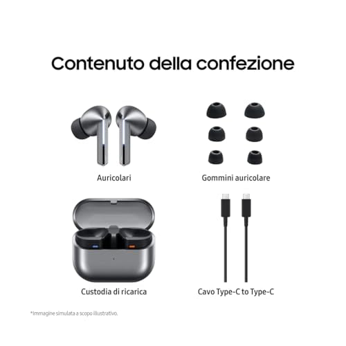 Samsung Galaxy Buds3 Pro Auricolari in-ear True Wireless, Cuffie ergonomiche con luce LED, Cancellazione attiva del rumore, Audio Hi-Fi, Batteria a lunga durata, IP57, Silver 2024 [Versione Italiana]