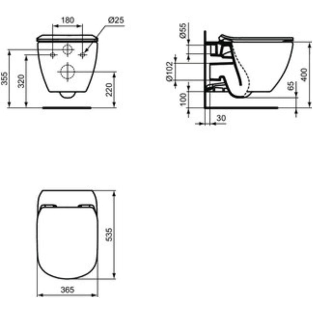 Ideal Standard - Tesi, WC sospeso Aquablade con fissaggi nascosti, Copriwater sottile con chiusura rallentata, Bianco