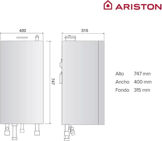 Ariston HS Premium - Caldaia a gas naturale e propano 30 kw con dimensioni ridotte 31,9 x 40 x 74,5 cm, efficiente e silenziosa, caldaia a condensazione prodotta per installazione in Spagna (classe