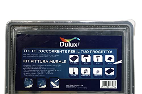 Dulux KIT PITTURA MURALE, Set Completo da Interno per Imbiancare Pareti e Soffitti con Rulli Pittura, Vaschetta con Griglia, Pennello, Telo Pavimento, Nastro Carta e Copertura Battiscopa