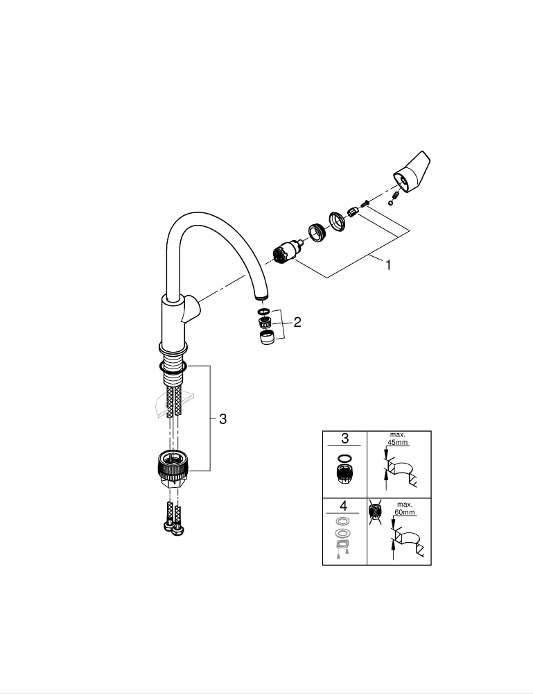 GROHE BauEdge – Miscelatore da cucina monocomando (installazione monoblocco, bocca alta, area di rotazione 360˚, cartuccia in ceramica da 28 mm), dimensioni 332 mm, cromato, 31367001