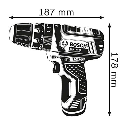 Bosch Professional Sistema 12V Trapano Avvitatore Con Percussione GSB 12V-15, Incl. Batteria 2x2.0 Ah + Caricabatterie, 2x Set Di Trapani, 1x Set Di Punte, In Borsa, Amazon Exclusive Set