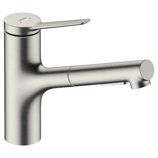 hansgrohe Zesis M33 Miscelatore monocomando cucina 150, doccetta estraibile, 2 tipi di getto, sBox lite, acciaio inox, 74803800