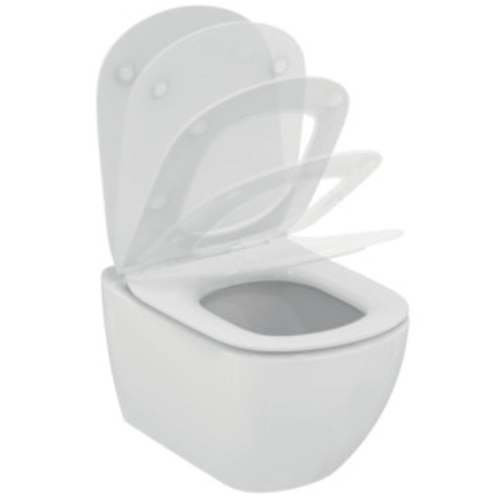 Ideal Standard - Tesi, WC sospeso Aquablade con fissaggi nascosti, Copriwater sottile con chiusura rallentata, Bianco