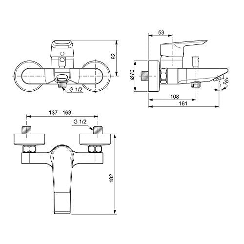 Ideal Standard - Tesi, Miscelatore esterno per vasca o doccia, Cromato