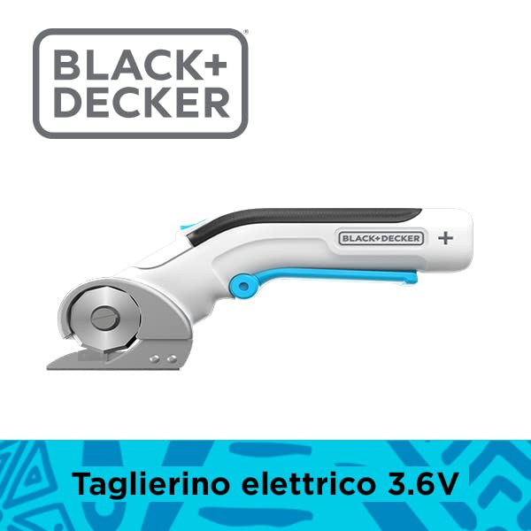 BLACK+DECKER, TAGLIERINO ELETTRICO 3.6V- Impugnatura anti-scivolo, Grilletto di sicurezza, Ricarica tramite cavo USB-C, Una lama inclusa, Autonomia di 35/40 minuti. BCRC115-XJ