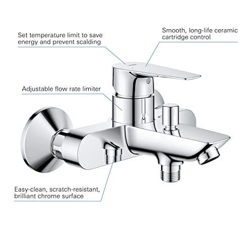 GROHE QUICKFIX Start Edge,Miscelatore monocomando per vasca-doccia,cartuccia a dischi ceramici GROHE Long-Life da 35 mm,Cromo,24198001