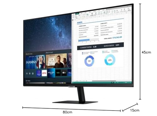 Samsung, Smart Monitor M5 S27AM500NR, Schermo 27'', 1920x1080 (Full HD), Piattaforma TV (Amazon Video, Netflix), Airplay, Mirroring, Office 365, Wireless Dex, Casse Integrate, WiFi, HDMI, Nero