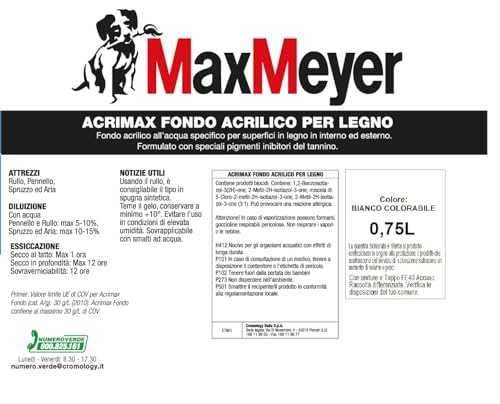 Maxmeyer Acrimax fondo acrilico per legno, Bianco, 0.75 L