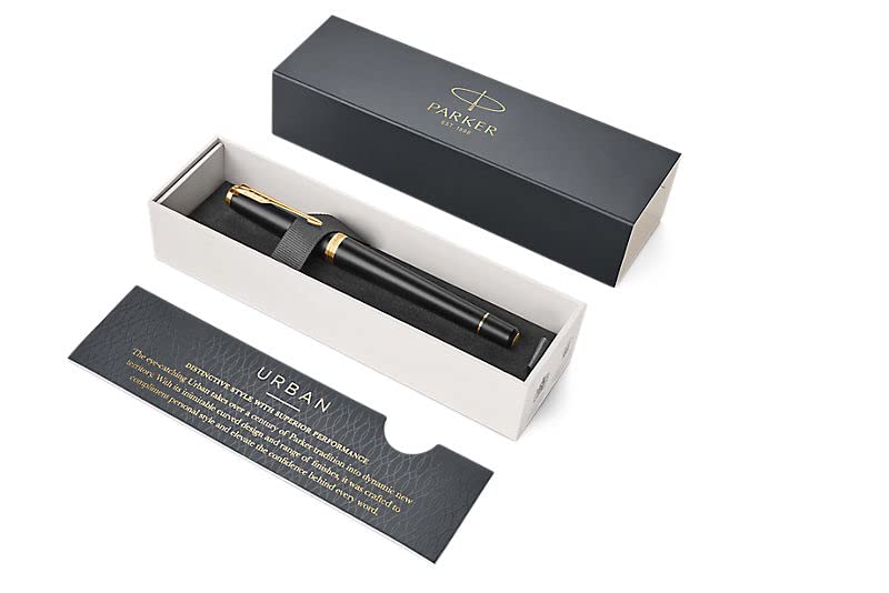 Parker Urban Penna stilografica con incisione | Penna premium | confezione regalo | inchiostro blu | regalo personalizzato | nome | incisione | penna stilografica | compleanno (Muted Black G.C.)