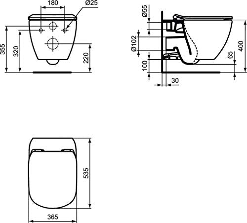 Ideal Standard - Tesi, WC sospeso Aquablade con fissaggi nascosti, Copriwater sottile con chiusura rallentata, Nero seta