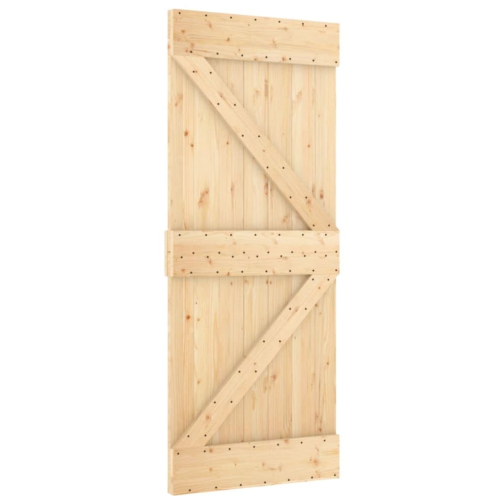 vidaXL Porta Scorrevole con Set Hardware 85x210 cm Legno Massello Pino, porta per granaio, porta, porta per fienile in legno, porta per fienile