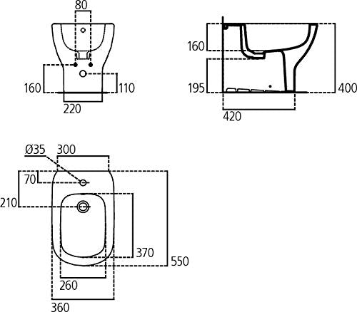 Ideal Standard T456901 TESI Bidet monoforo per installazione filo parete - Bianco - Logo rings