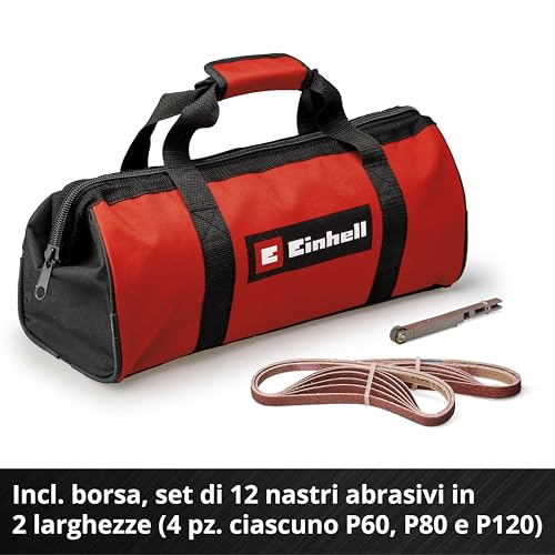 Einhell Lima a nastro a batterie TE-BF 18 Li-Solo Power X-Change (18 V, velocità fino a 1.700 m/min, 2 bracci abrasivi 9 mm e 13 mm, incl. 12 pz. nastri abrasivi, senza batteria)