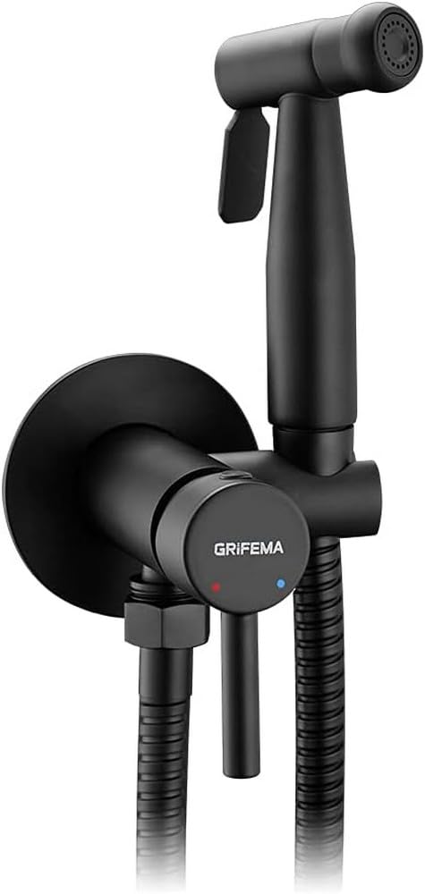 GRIFEMA G154B-1 Irismart, Doccetta Incasso per WC-Bidè con Supporto, Flessibile, Acqua Calda e Fredda, Noir, G1/2 DUE