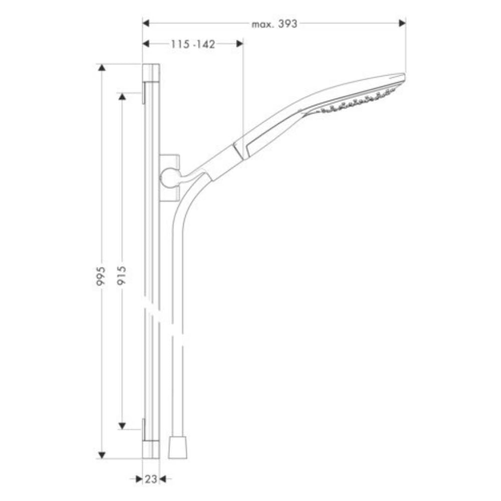 hansgrohe Raindance Select S - Set doccetta per doccia con doccino (3 getti), tubo flessibile (1,60 m) e asta doccia (0,9 m), cromo, 26626000