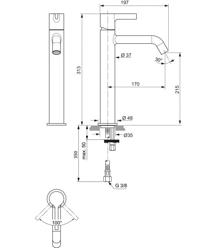 Ideal Standard - Miscelatore Alto Joy BC782 Senza Scarico - Bocca Normale, Cromo, A Magazzino