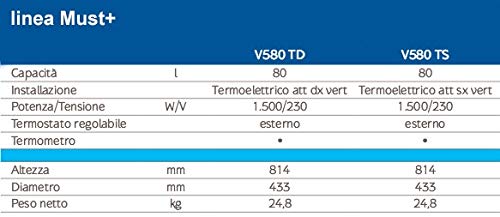 Scaldabagno Scaldacqua Termoelettrico Baxi Must+ V580 TS 80 Litri Attacco SX