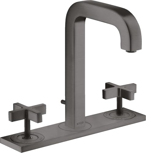 Miscelatore per lavabo Hansgrohe AXOR Citterio 3 fori 170, scarico a scomparsa, bocca 140mm, maniglie a croce, piastra, Colorazione: Cromo nero spazzolato