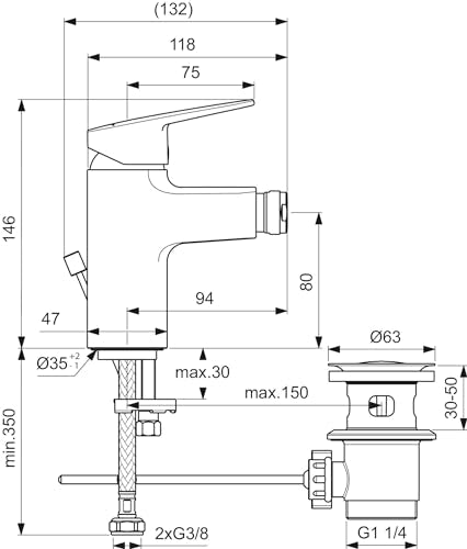 Ideal Standard - Ceraplan, Miscelatore monocomando bidet, Nero sera