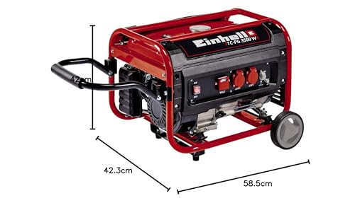 Einhell TC-PG 3500 W Generatore di corrente (benzina, motore 4 tempi, max 2.600 W, 2 prese da 230 V, serbatoio 15l, incl. voltmetro, funzione AVR, carrellato)