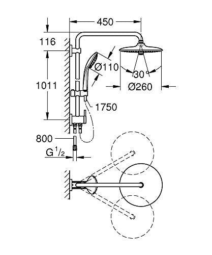 GROHE Euphoria 260 - sistema doccia (risparmio idrico, conversione per montaggio a parete, 3 modalità di spruzzo, antigraffio), cromo, 27421002, Ø 260 mm