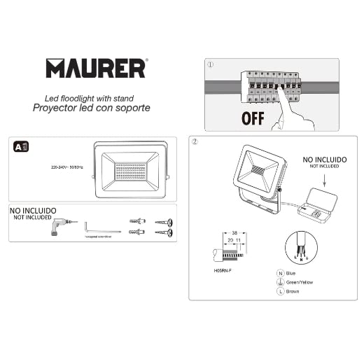 MAURER Foco Led Plano Potencia 300 Watt. 24000 Lumenes. Luz blanca 4000ºK Protección IP65. Cuerpo Aluminio. Foco Exteriores/Interiores