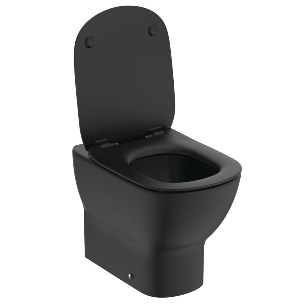 Ideal Standard - Tesi, WC a terra filo parete universale Aquablade, Copriwater sottile con chiusura rallentata, Nero seta