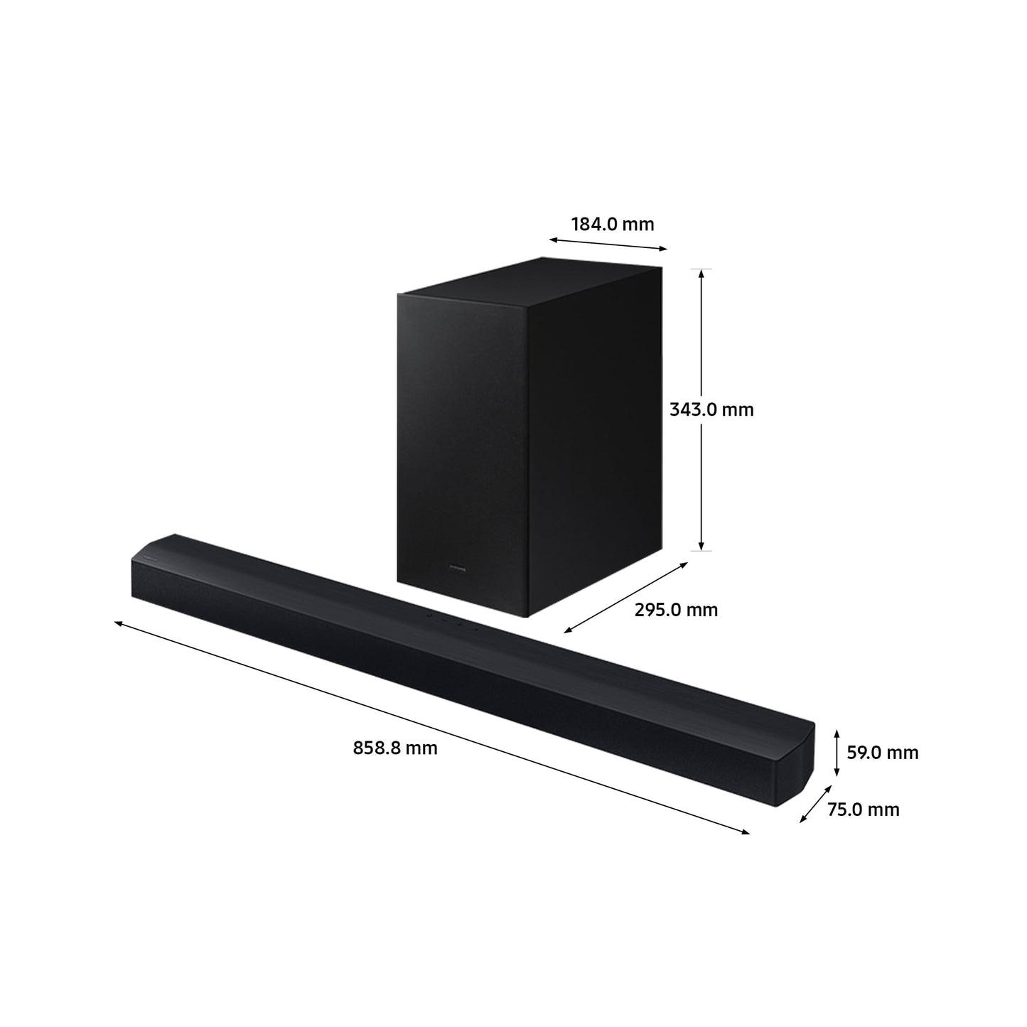 Samsung Soundbar HW-C430/ZF Serie C, 3 Speaker, Subwoofer Incluso, Audio a 2.1 Canali, Adaptive Sound Lite, Black 2023 & Amazon Basics Cavo audio ottico digitale Toslink, 1 m,Nero