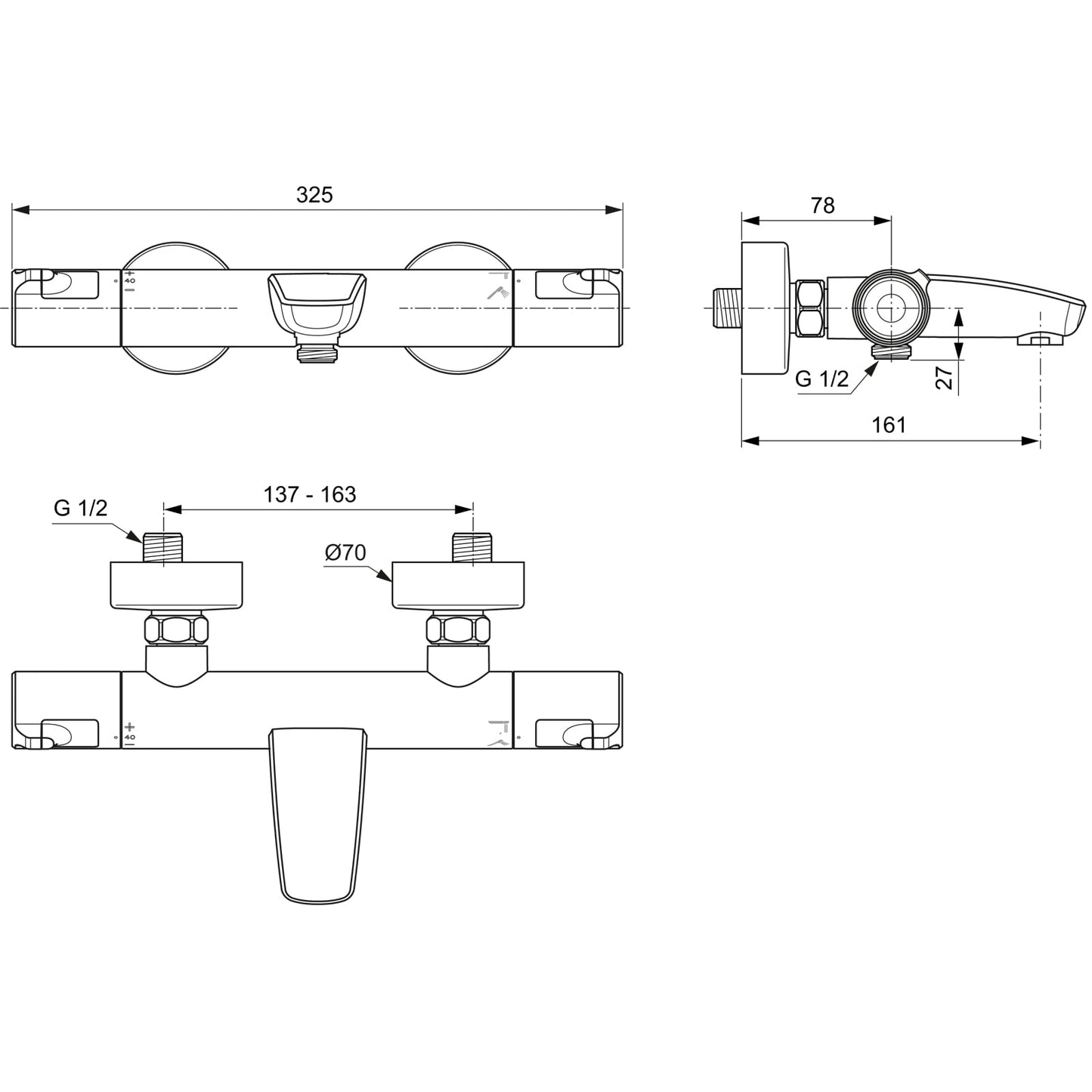 Ideal Standard A7223AA Ceratherm t50 Miscelatore Termostatico esterno per vasca/doccia, cromo