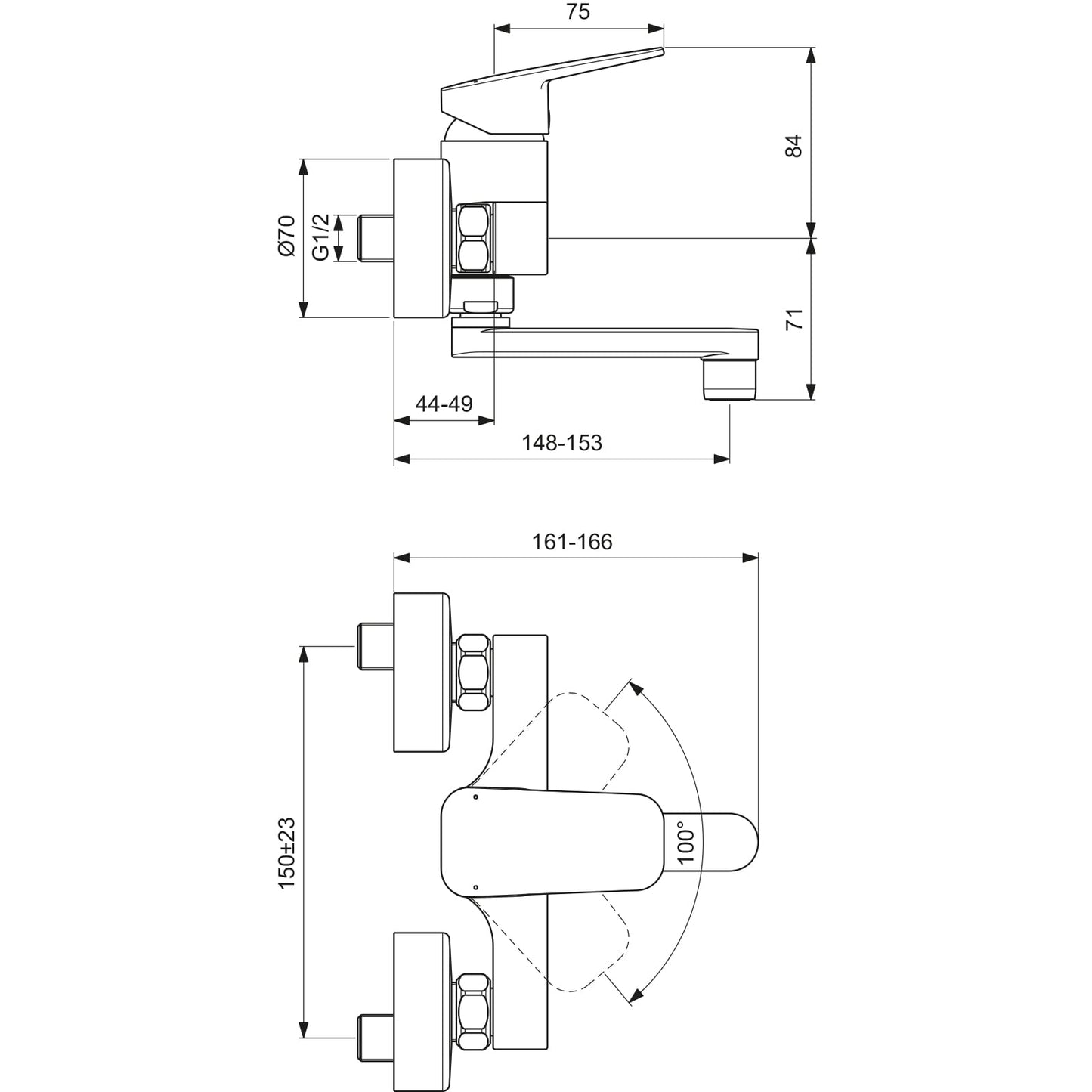 Ideal Standard - Ceraplan, Miscelatore monocomando a parete per lavabo, Bocca mobile orientabile, Cromato