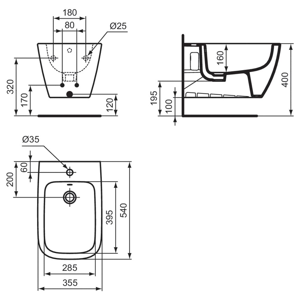 Ideal Standard - i.life B Bidet sospeso monoforo con fissaggi completamente nascosti. Bianco