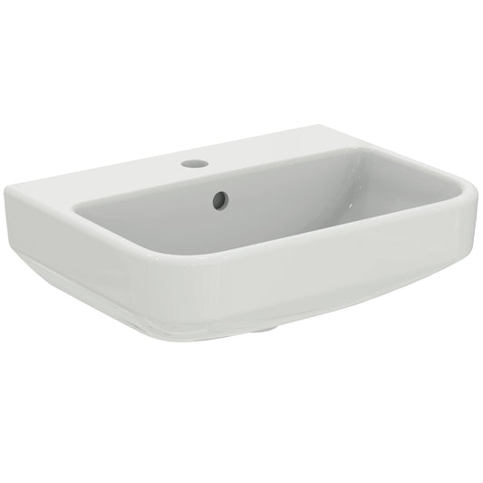 Ideal Standard - i.life S, Lavabo da 50cm con profondità ridotta a 38cm con foro centrale per la rubinetteria e troppopieno, Bianco