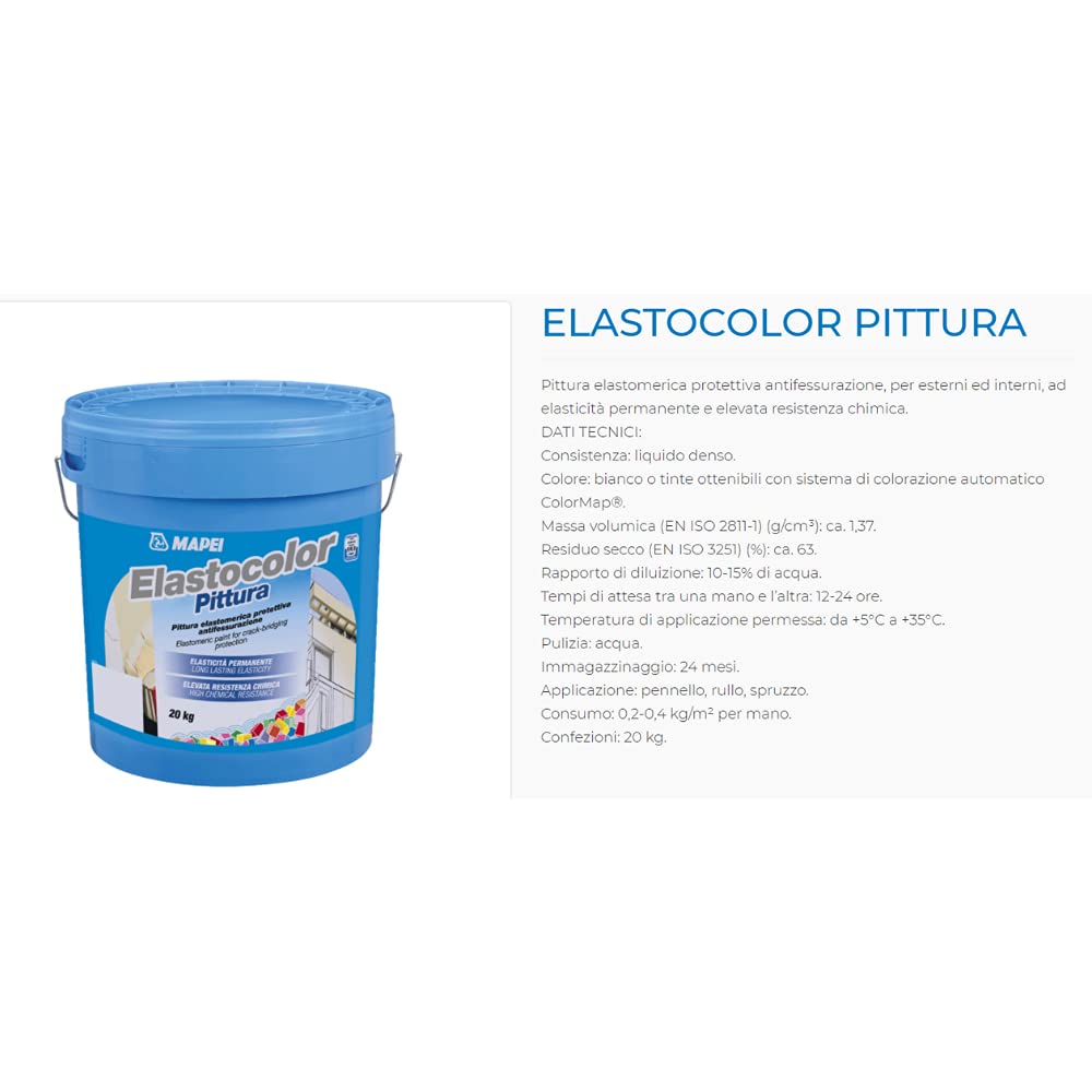 Pittura elastomerica protettiva 20kg Elastocolor Pittura Mapei - Colore: BIANCO