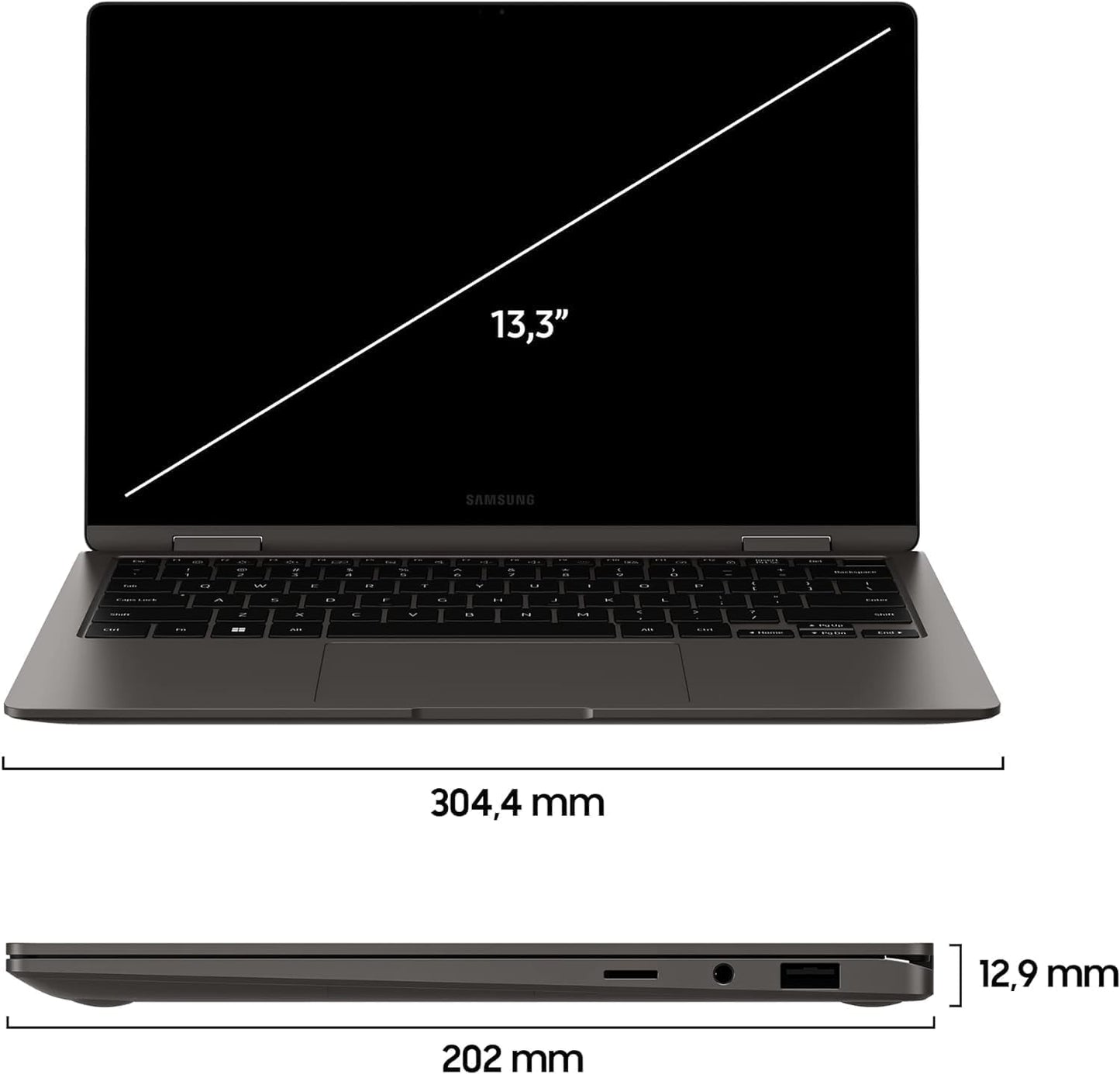 SAMSUNG Galaxy Book3 360, 13.3″ AMOLED, Touch FHD, i7-1360P, Ram 16GB LPDDR4, Iris Xe, SSD 1TB, Windows 11 Pro, Graphite