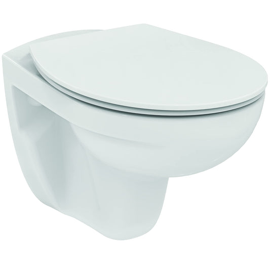 Ideal Standard TIRSO - Set WC sospeso bianco, senza flangia, sedile con freno di caduta per una chiusura morbida e silenziosa, resistente e facile da pulire, R034301