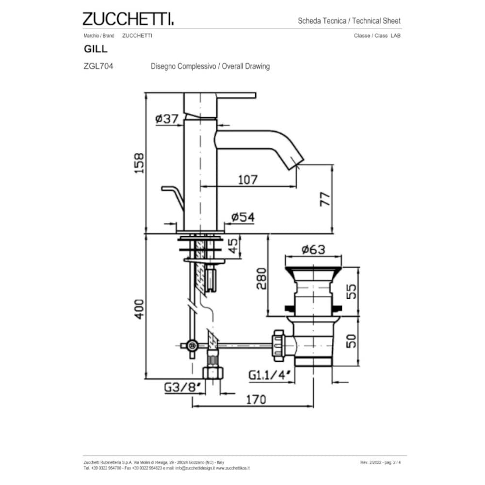 Rubinetto miscelatore rubinetteria per lavabo bagno ottone cromo Zucchetti Gill