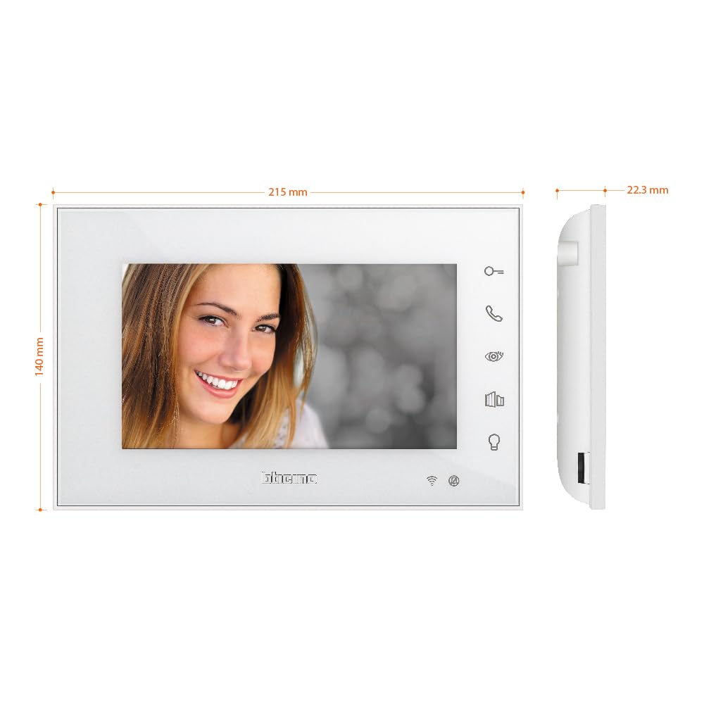 Bticino 335253 VIDEOCITOFONO WIFI MONITOR INTERNO AGGIUNTIVO 2 Fili, Display 7 pollici, Colori con Vivavoce, Touch Screen, Controllo da App, Secondo Display per Case su due Piani o Bifamiliari