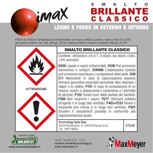 MAXMEYER Smalto brillante a solvente per ferro e legno Imax GRIGIO CEMENTO 0,5 L