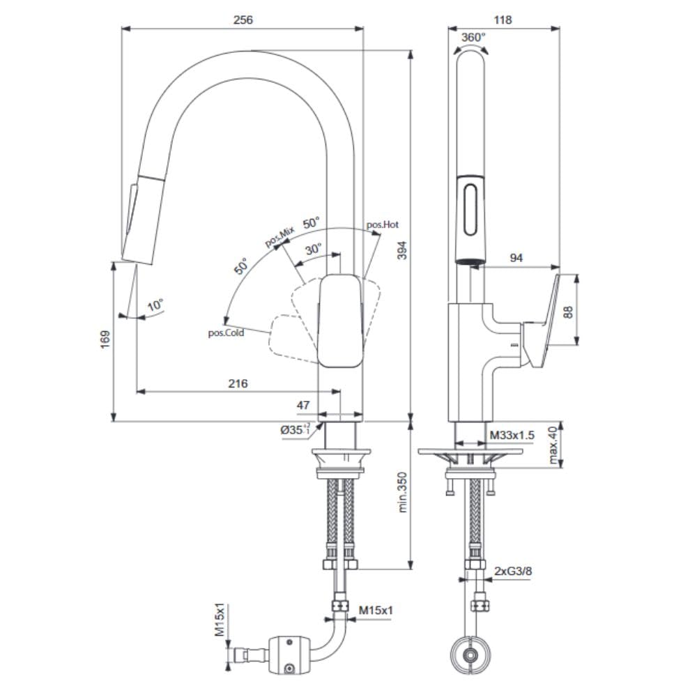 Ideal Standard BD338AA Miscelatore da Cucina, Cromo, mit Handbrause, Bocca Alta - h 169mm